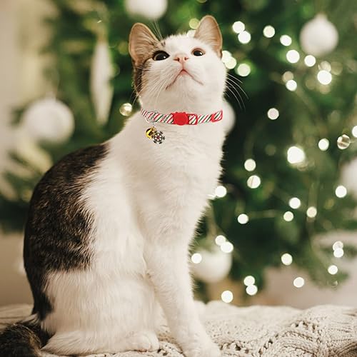 Miniatura 7 de Collares navideños para gatos con campana y bonitos colgantes, paquete de 3 collares de seguridad ajustables para gatitos, collar de Navidad para