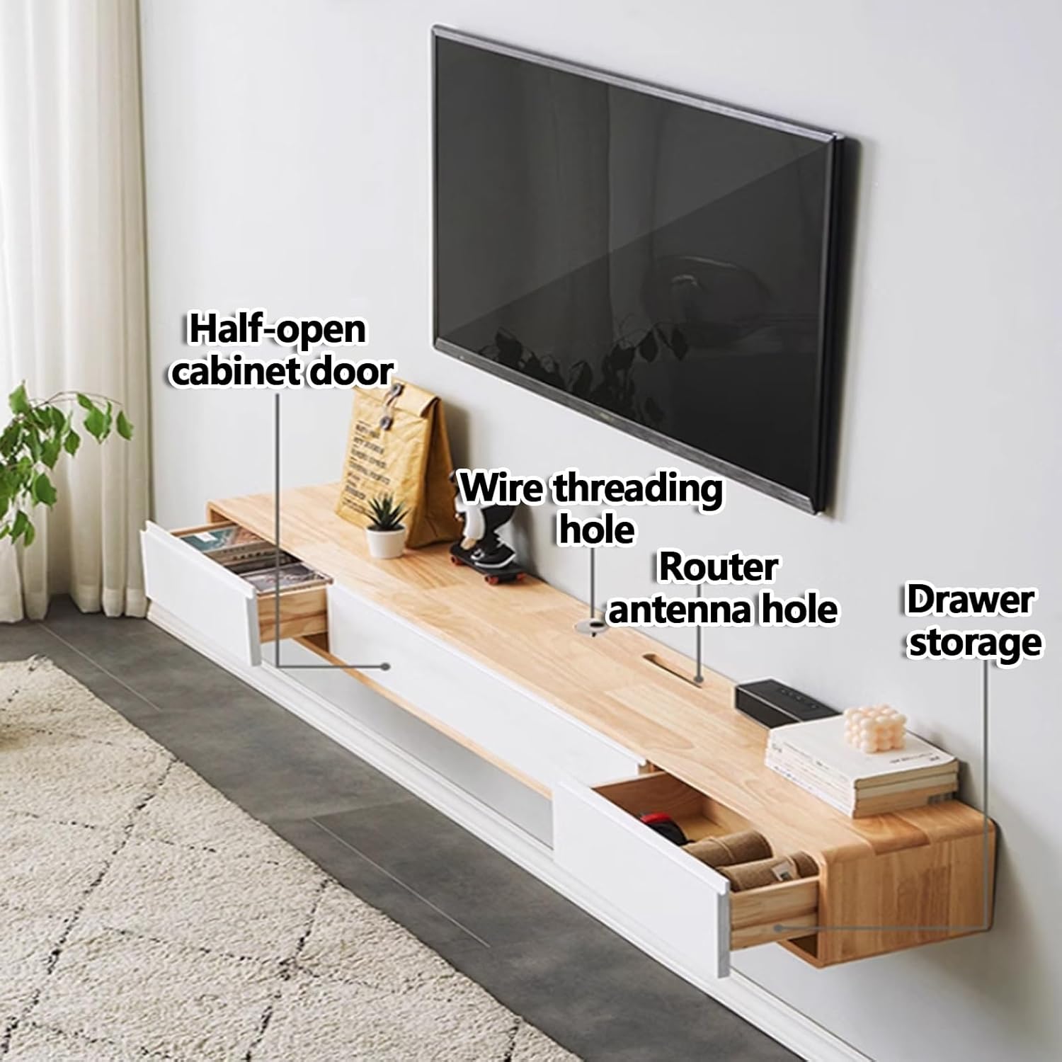 Floating Tv Stand Wall Mounted, Wall Mounted TV Cabinet,tv Stands for Living Room Floating Shelf Tv Stands,Floating Shelves with Door，floating Entertainment Center,Media Console TV Cabinet Floa
