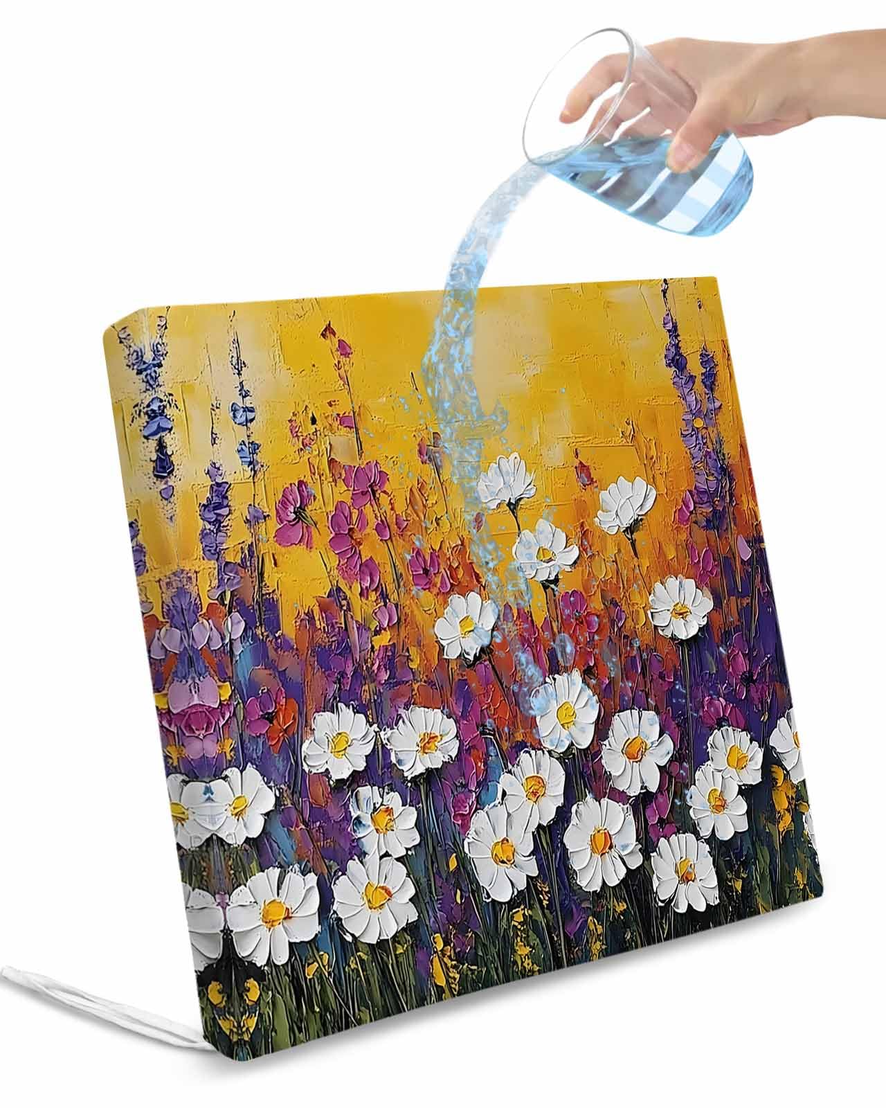 Hokiten Vintage White Daisy Outdoor Cushion Chair Cover Set of 4 - Waterproof Couch Seat Covers, Modern Oil Painted Botanical Patio Furniture Protector Cushions Slipcovers for Sofa/RV, 20