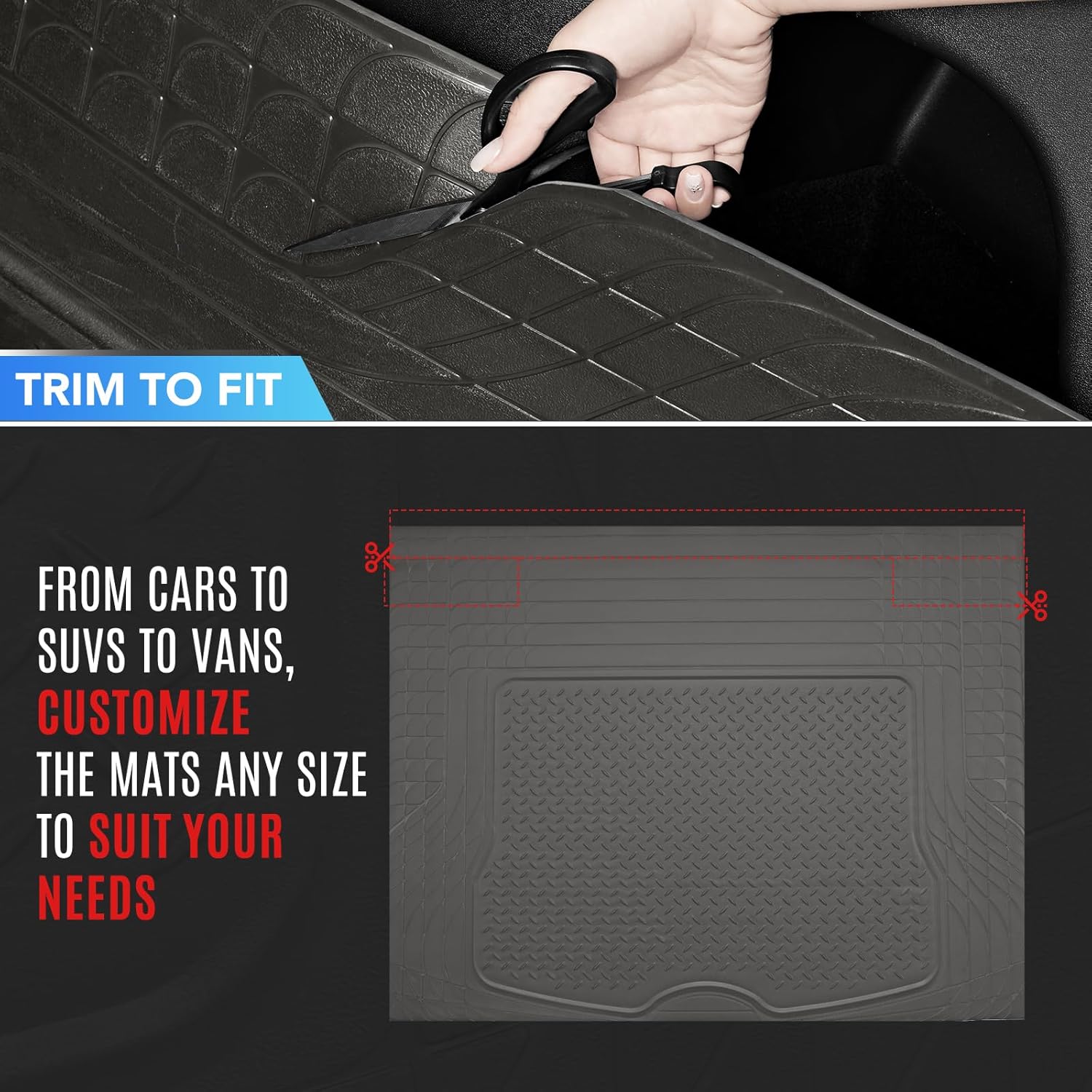 Condition photo showing As Is for PIC AUTO Heavy Duty Rubber Trunk Cargo Liner Floor Mats, Trimmable to Fit for Car, SUV, Van, and Trucks – All-Weather Protection, Anti-Slip Backing, Easy to Clean, Durable and Long-Lasting (Gray)