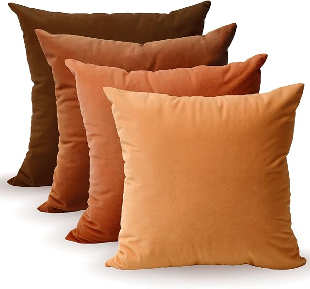 Tayis Velvet Cushion Covers 45 x 45 cm Set of 4 Soft Decorative Square Pillow Covers Washable Dirt Resistant Throw Pillow Cases for Sofa Couch Living Room Bedroom 18x18 Inches - Camel Brown