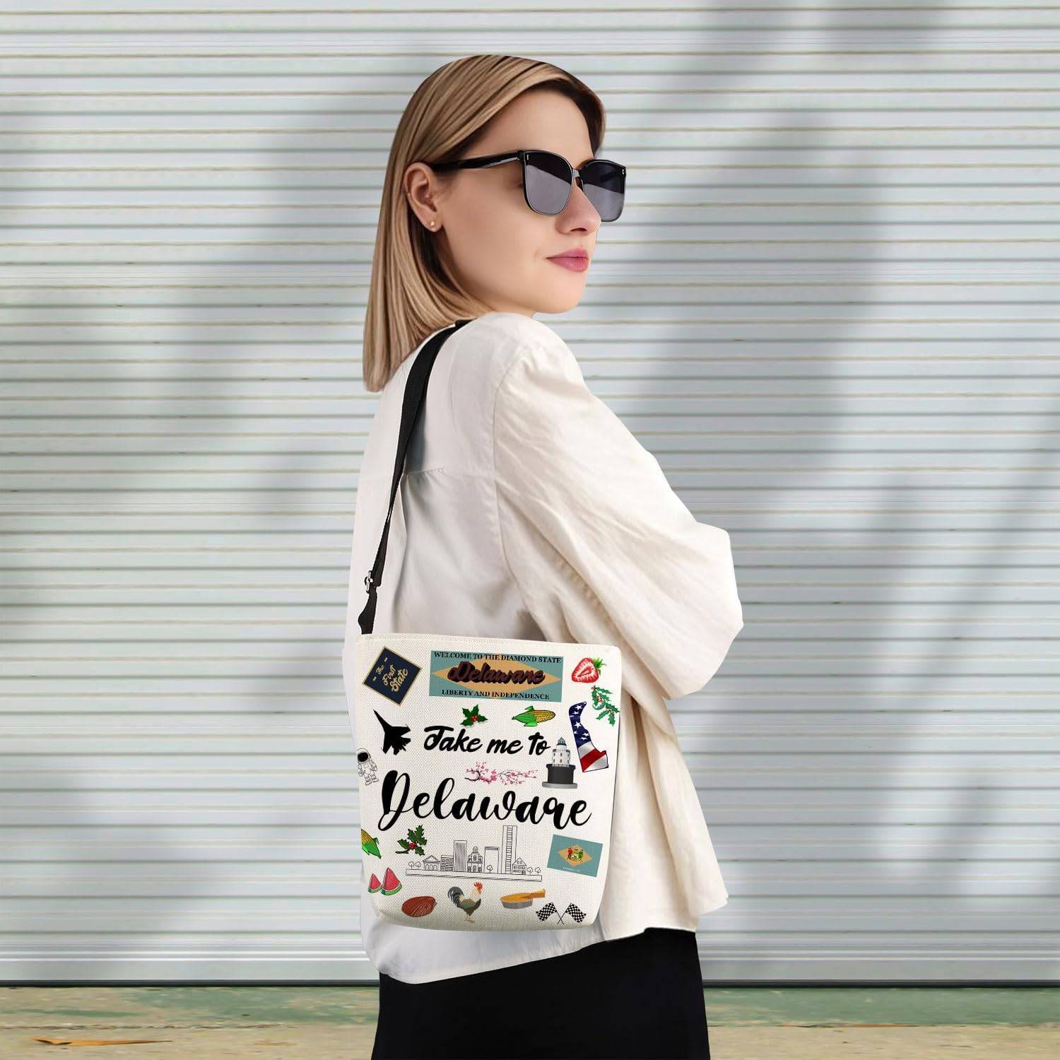 Take Me To Delaware Print Canvas Crossbody Bag, Adjustable Strap Lightweight Purse with Top Zipper & Inner Pocket, Daily Shoulder Bag Delaware Travel Gift for Women - Image 7