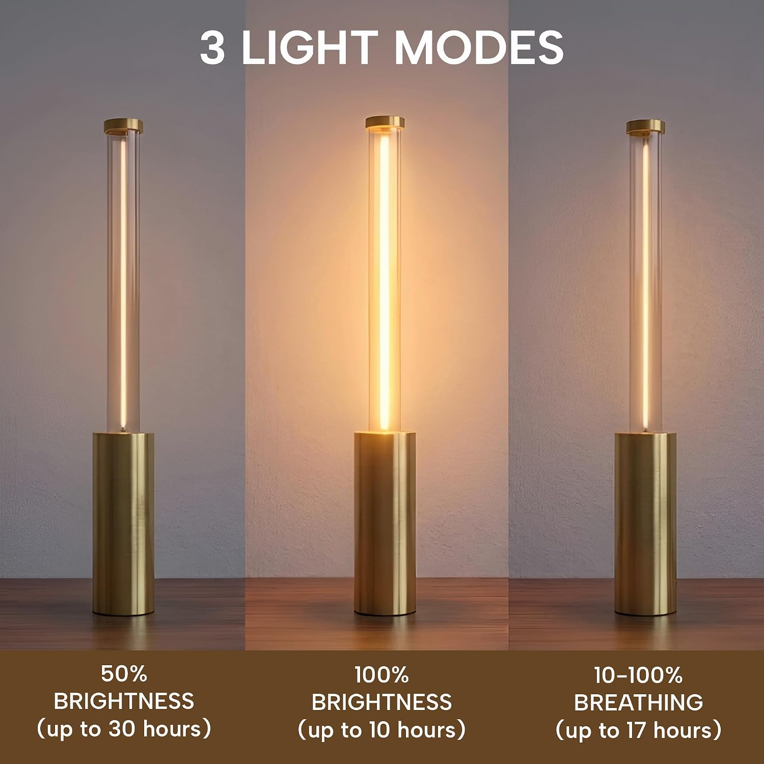 Cordless Table Lamp Rechargeable, Gold-Tone Aluminum Touch LED Lamp, Dimmable 2200K Warm White, USB-C Charging, 3 Modes, for Bedroom & Dining