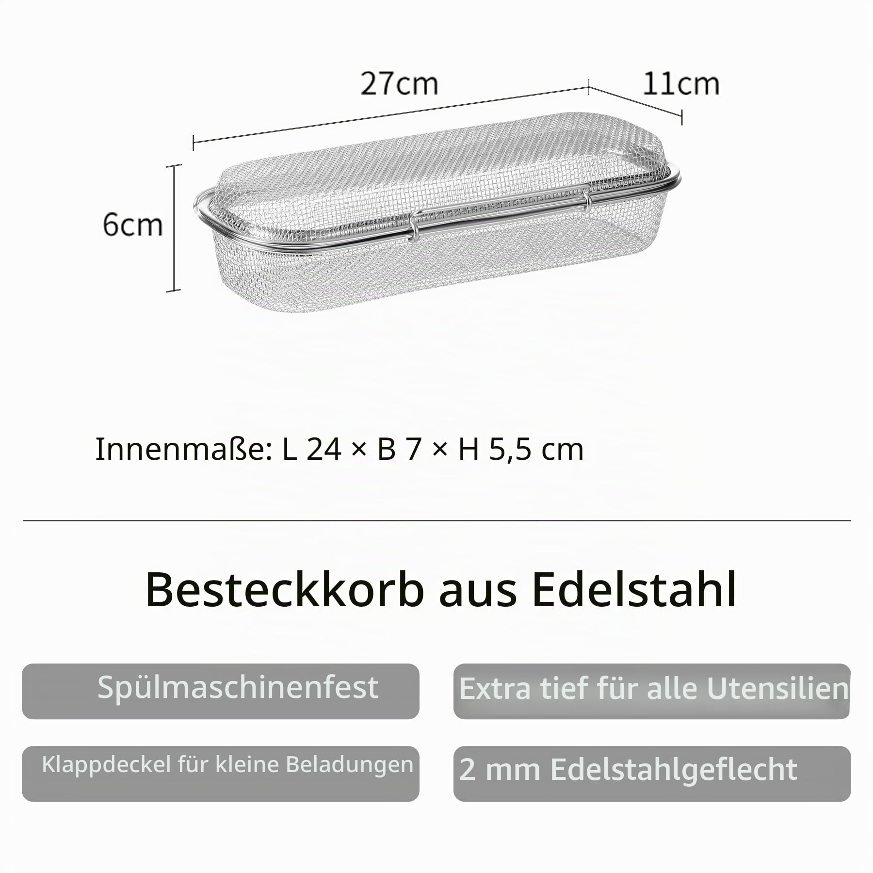SHIMOYAMA Spülmaschinenkorb, 304 Edelstahl Besteckkorb für Geschirr, Löffel, Gabeln, Essstäbchen