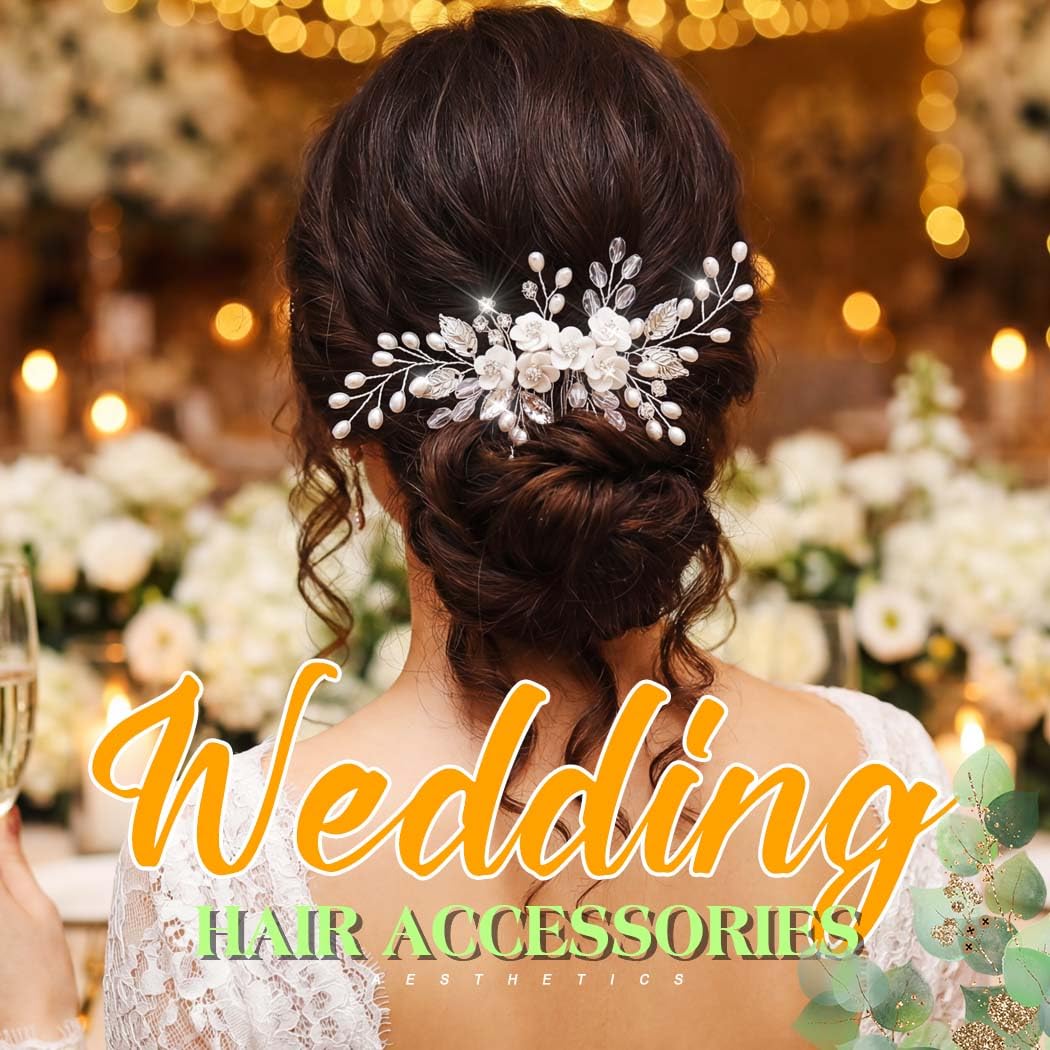 JEAIRTS Flower Bride Weddding Hair Comb Silver Pearl Crystal Bridal Hair Accessories for Women