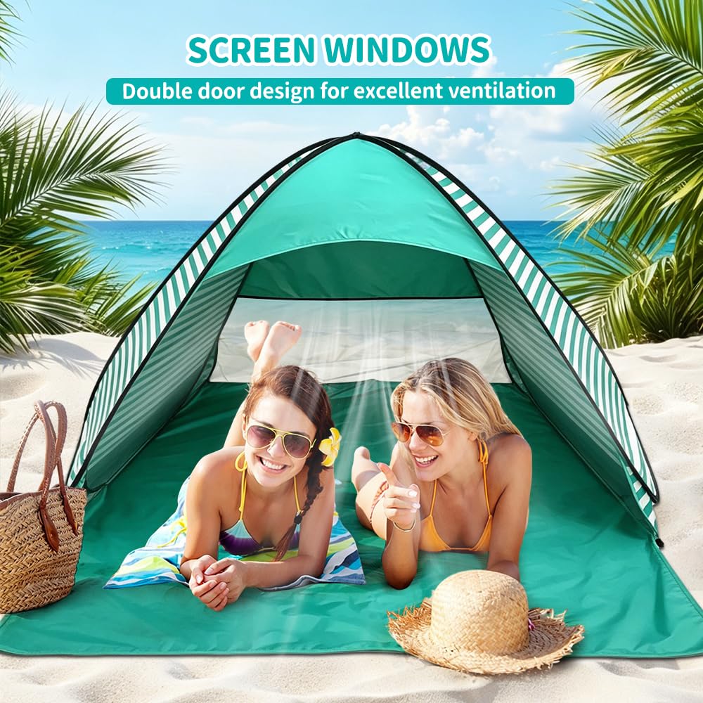 Tente de Plage, Tente Anti UV pour 2-3 Personnes, Tente de Plage pour Bébé avec Protection UV 50, Sac de Transport et Piquets Inclus, Idéal pour Les Tout-Petits, Les Pique-Niques et Le Jardin