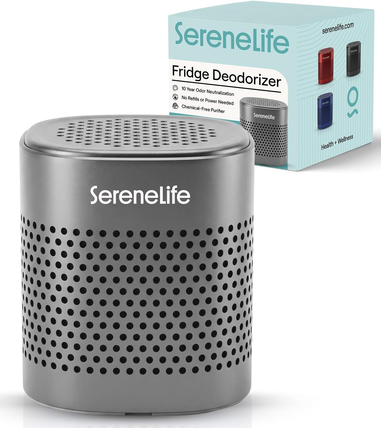 SereneLife Fridge Deodorizer & Odor Eliminator, Multi-Use Refrigerator Deodorizer Aluminum Pod for Freezer, Closet, Car, Shoes & Enclosed Spaces, Compact, Reusable & Lasts Up to 10 Years (Gray)