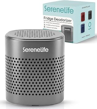SereneLife Fridge Deodorizer & Odor Eliminator, Multi-Use Refrigerator Deodorizer Aluminum Pod for Freezer, Closet, Car, Shoes & Enclosed Spaces, Compact, Reusable & Lasts Up to 10 Years Gray