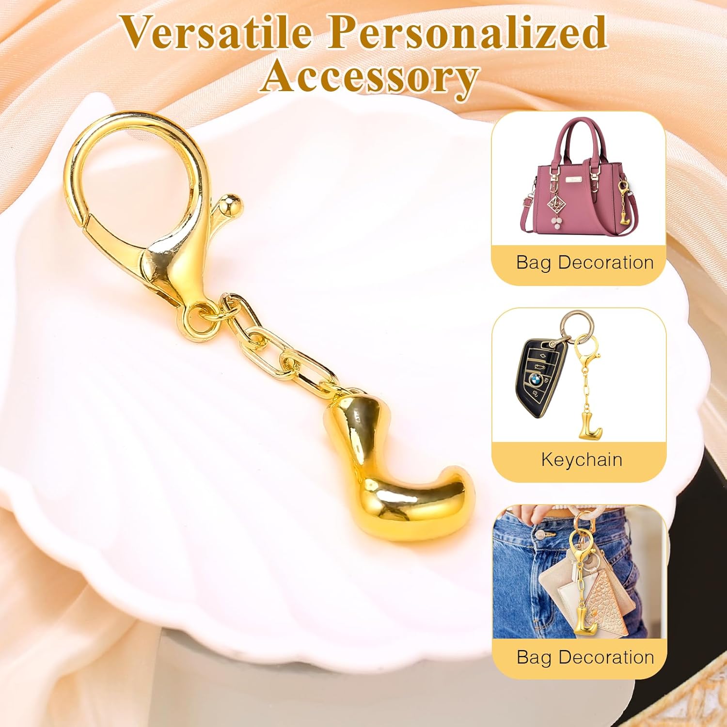 VICKHU Gold Plated Bubble Initial Letter Cute Keychain for Women Car Key Purse Decorative Keyring Handbag Charms Fashion - Image 6