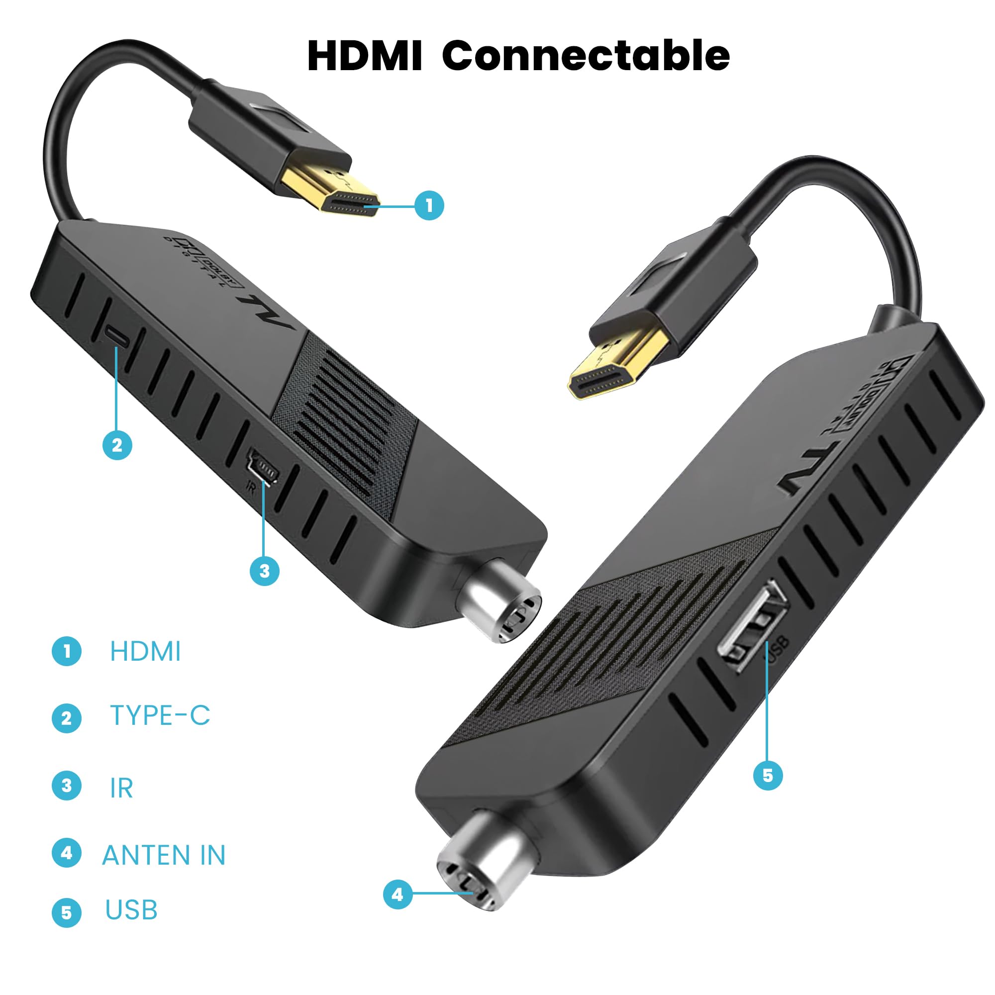 Leyf Décodeur DVB-T2 TNT Full HD 1080P HEVC H265, HDMI/AV USB, Télécommande 2en1