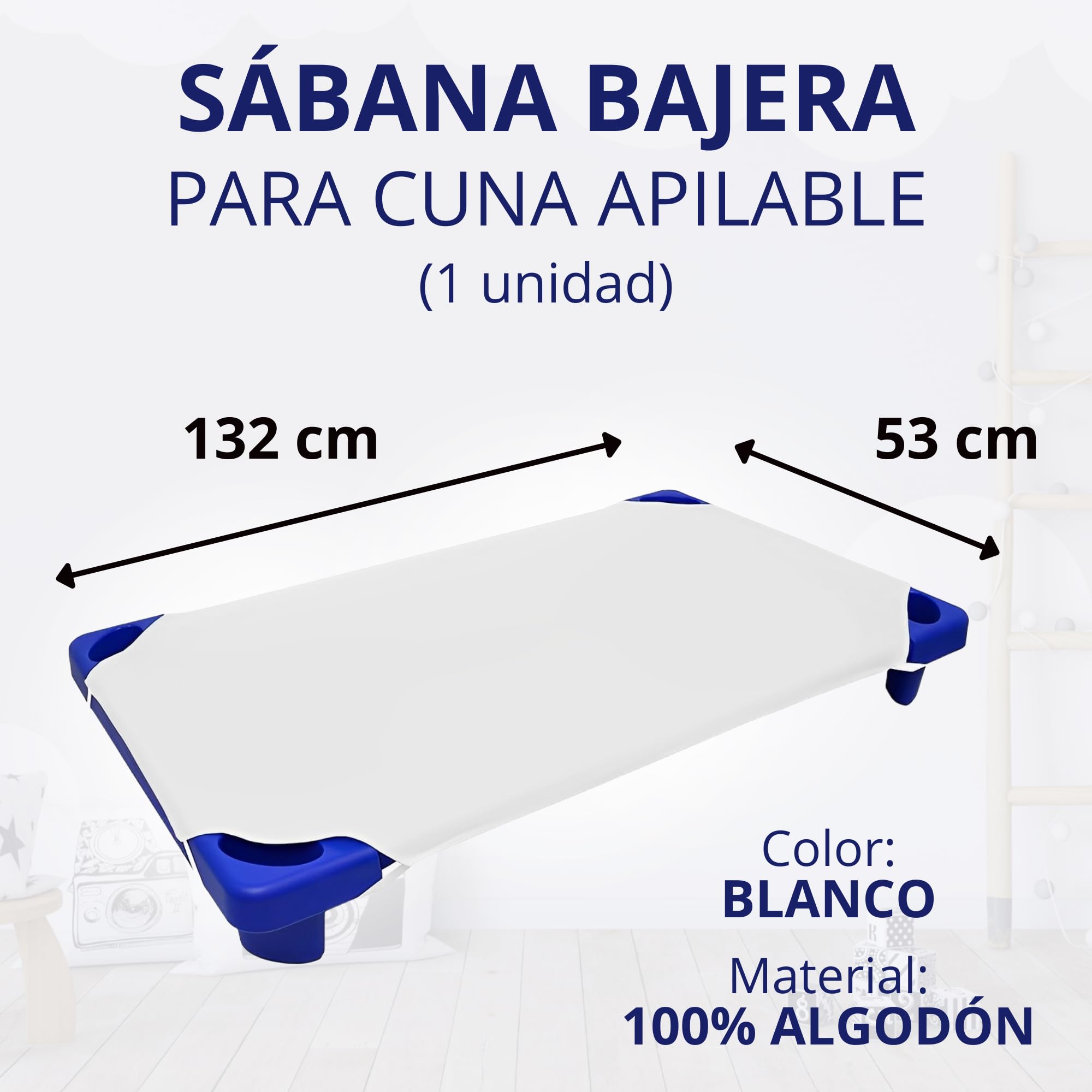 Sábana Bajera para Cuna Apilable de Guardería - Sábana 100% Algodón Blanco - 132cm x 53cm