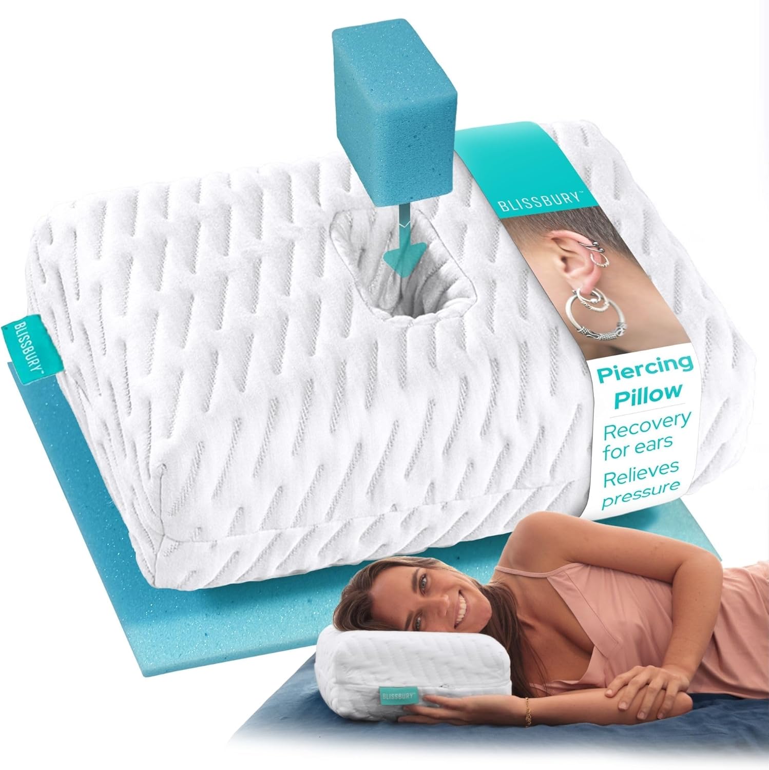 BLISSBURY Mini Ear Hole Pillow | Travel-Friendly Memory Foam Pillow with Ear Hole | Soothing Space for Ear Pains | Comfortable Side Sleeping Pillow for Ear Piercings, Earplugs, and Headphones BLISSBURY Mini Ear Hole Pillow | Travel-Friendly Memory Foam Pillow with Ear Hole | Soothing Space for Ear Pains | Comfortable Side Sleeping Pillow for Ear Piercings, Earplugs, and Headphones