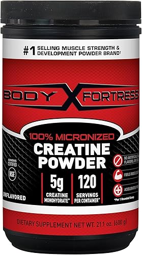 Body Fortress Polvo 100% monohidrato de creatina, suplemento de creatina micronizada sin sabor para crecimiento muscular, fuerza y recuperación,