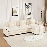 Vista 36 de Sofás seccionales grandes de 115.34" para sala de estar, sofá de pana color camel de asiento profundo de 3 plazas en forma de L, sofá seccional