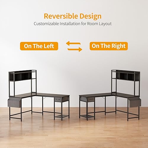 Miniatura 4 de CubiCubi Escritorio en forma de L con gabinete, escritorio de esquina de 58 pulgadas con cajón, mesa de juegos para oficina en casa, estación de