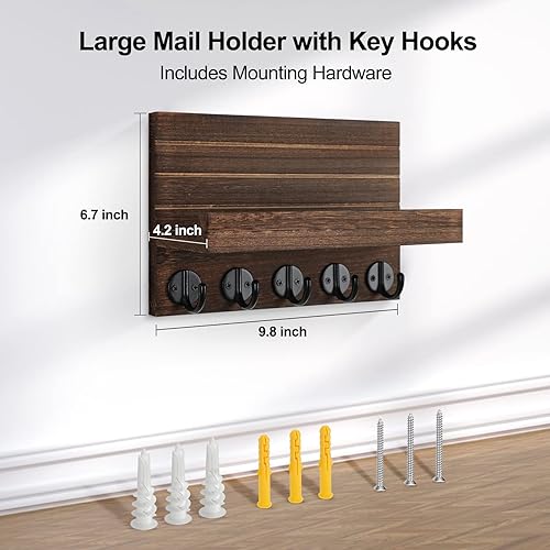 Miniatura 7 de Soporte decorativo para llaves de pared, soporte decorativo para llaves y correo con estante tiene ganchos grandes para llaves para bolsas, abrigos