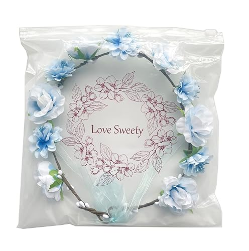 Miniatura 3 de Diadema de flores para mujer, corona floral nupcial, corona para niñas, guirnalda de halo BOHO (azul)