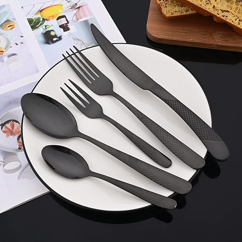 Miniatura 40 de JASHII Juego de cubiertos martillados modernos de acero inoxidable con mango dorado y blanco, decoración de lujo, servicio para 4, pulido espejo