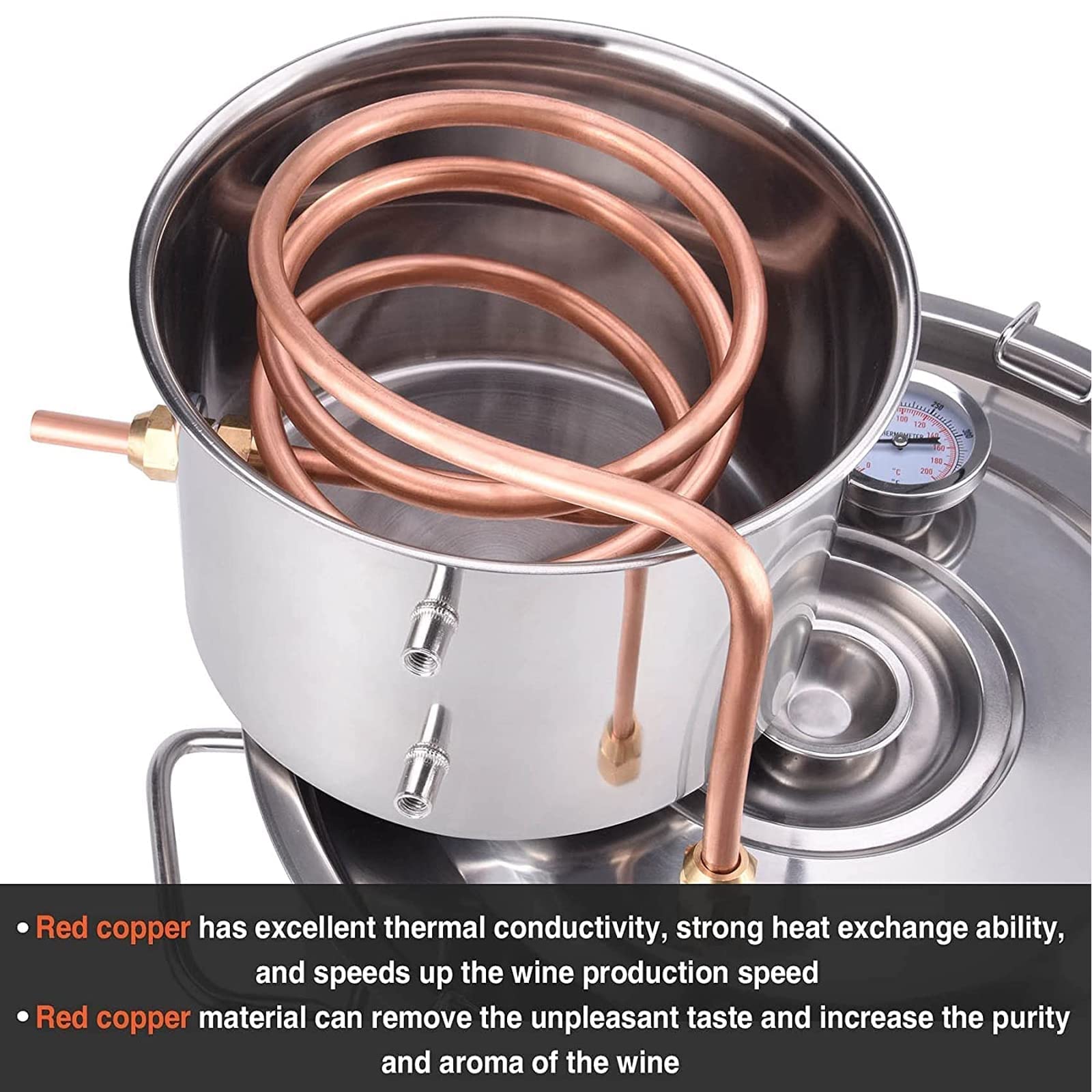 Destilador de Agua, alambique de Acero Inoxidable, Kit de destilación casera con termómetro, vaporización sin oxígeno para Obtener un Aceite Esencial más Puro,6l/1.5gal