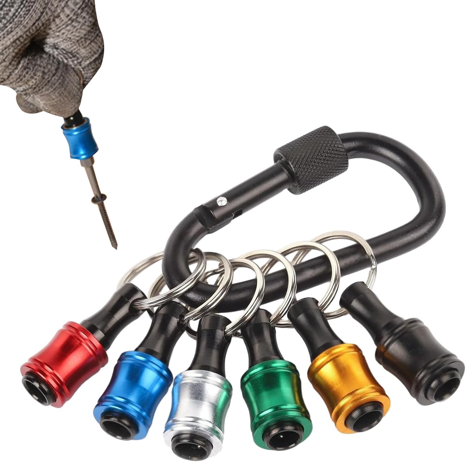 6 pcs 1/4 inch Hex Screwdriver Holder, 6 Colors Portable Screw Adapter, NAYAGOGO Hex Shank Aluminum Alloy Screwdriver Bits Holder, Keychain Drill, for for Hex Screws, with 1 Carabiner