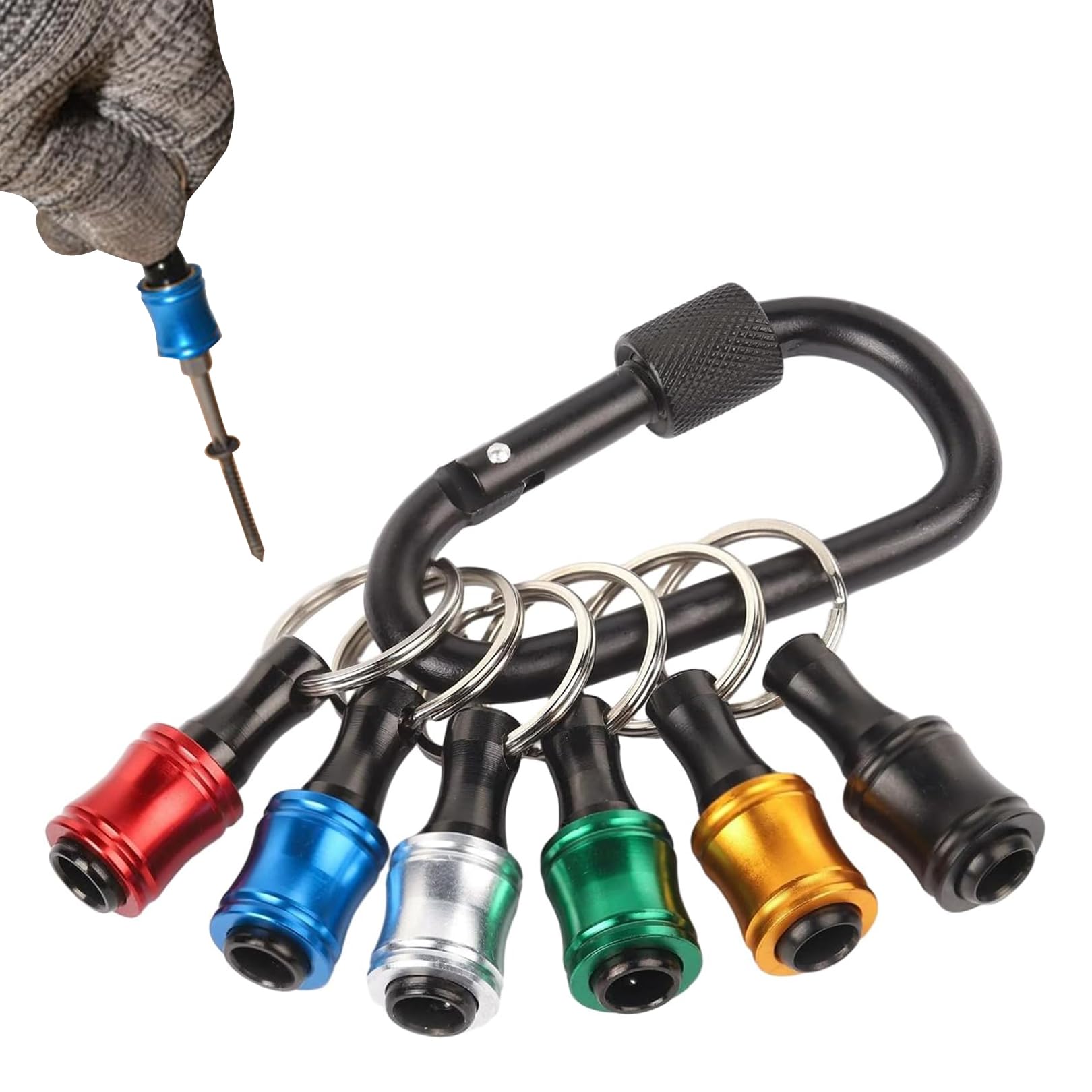 6 pcs 1/4 inch Hex Screwdriver Holder, 6 Colors Portable Screw Adapter, NAYAGOGO Hex Shank Aluminum Alloy Screwdriver Bits Holder, Keychain Drill, for for Hex Screws, with 1 Carabiner
