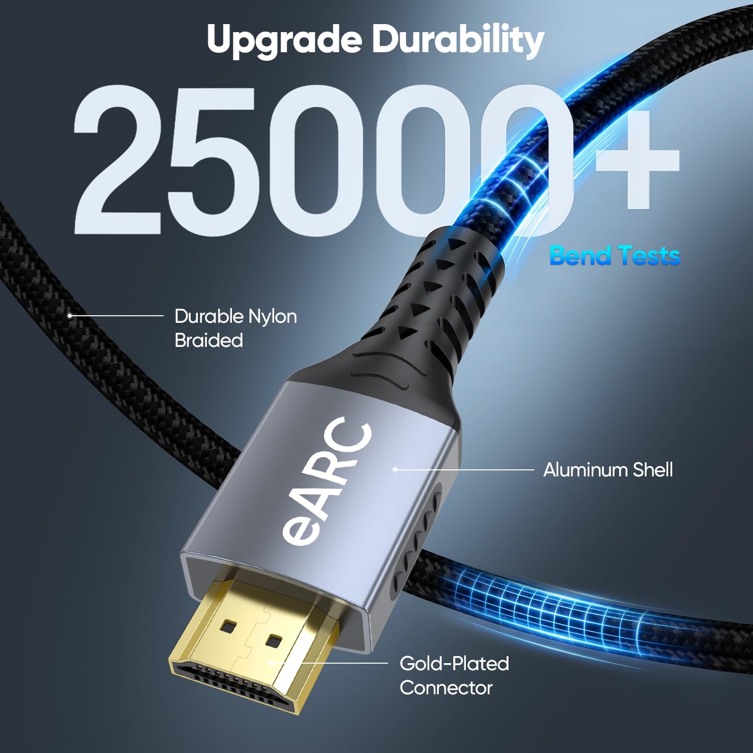 Cable HDMI ARC/eARC 8K para barra de sonido de 2 m, HDMI 2.1 de alta velocidad 48Gbps, cable trenzado 8K @60Hz 4K a 120Hz compatible con Dolby Atmos/DTS:X, HDCP 2.3, HDR10 para TV, PS5, Vizio/Sono