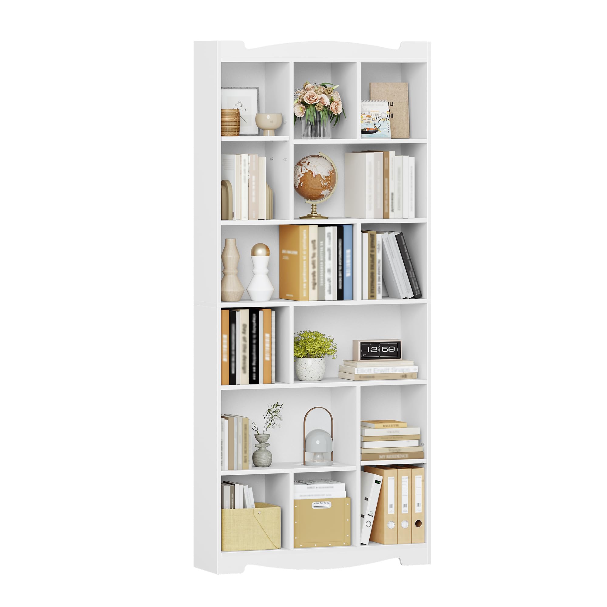 Hzuaneri Bibliothèque, étagère Rangement 6 Niveaux, 2 Planches Réglables, Bibliothèque Meuble de Rangement, Soupport CD pour Bureau, Salon 24 x 77 x 182,5 cm Blanc BC26303X