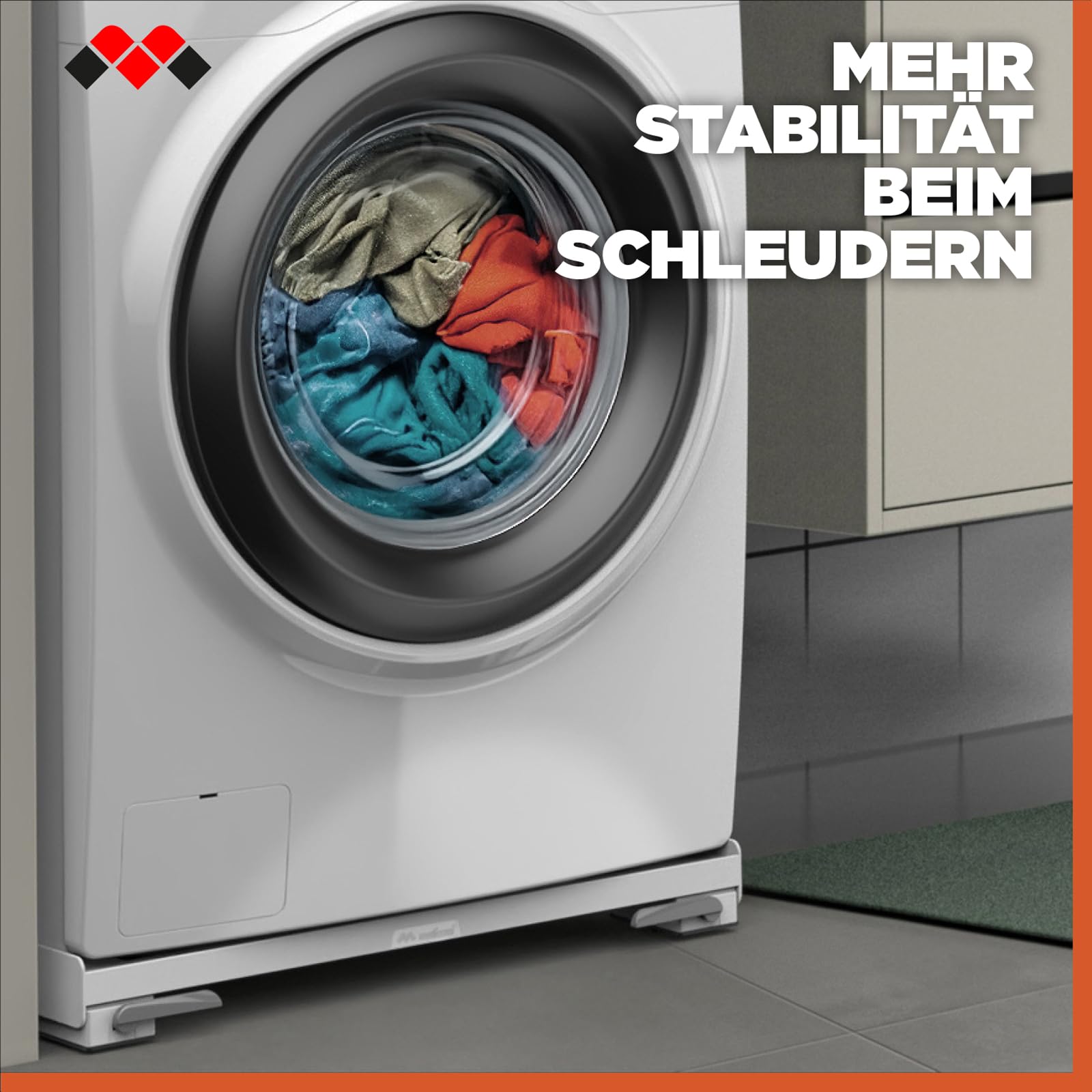Meliconi BASE MOVE SLIM SIOC, Waschmaschinen Untergestell mit Rollen | Anti Vibration Sockel mit Rollen und Bremsen für Waschmaschine & Trockner 47x60 cm, Belastbar bis 250 kg, Made in Italy, Weiß