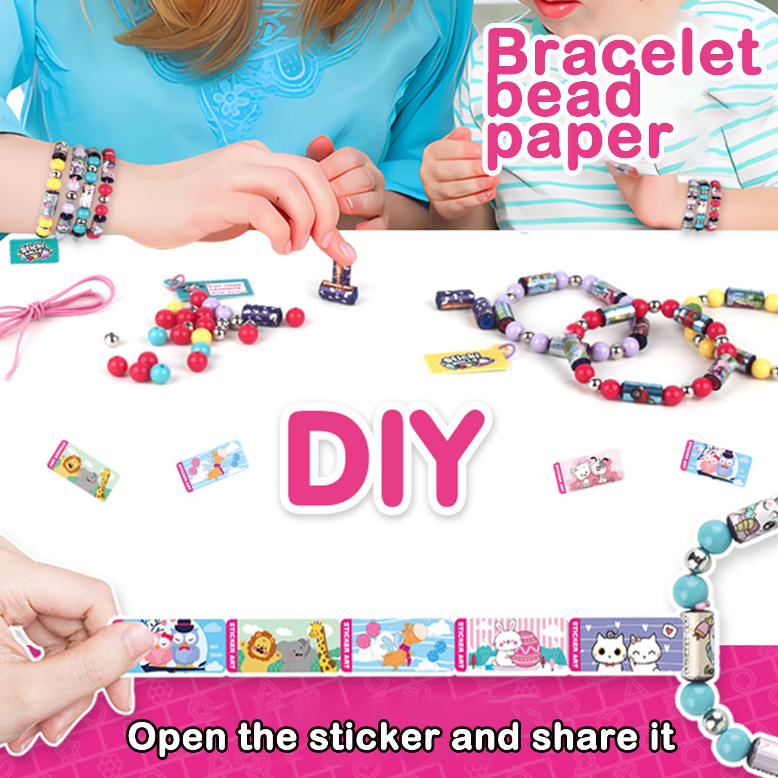Sticky Rolls Bracelet, DIY Sticker Making Kit for Kids, Wearable Crafting Fun with 50pcs Random Sticker Bracelets, Creative Jewelry Making Set for Girls, Adjustable Bangles for Kids 4