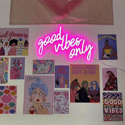 Vista 3 de Letreros de neón para decoración de pared, letrero de neón rosa para dormitorio, letrero de neón LED Good Vibes personalizable para el hogar, Rosa 2