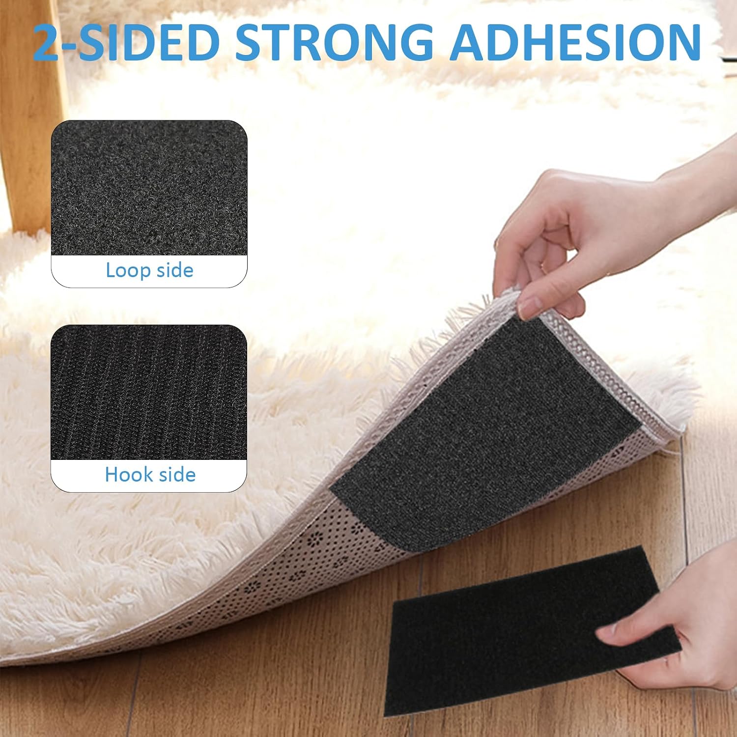 6 Pcs Velcro for Couch Cushions, Heavy Duty Strips with Strong Adhesive, Furniture Velcro Sheets to Prevent Sliding, Indoor Outdoor Use Instead of Holes and Screws Black
