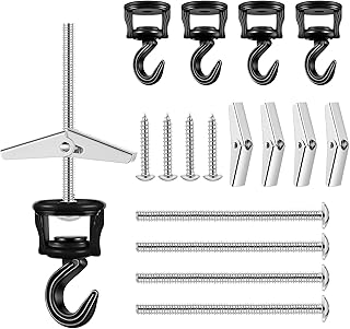 4 Sets Ceiling Hooks for Hanging Plants Swag Ceiling Hooks Swivel Hook with Screw Bolt, Zinc Plated Screw Spring Toggle Wings for Ceiling Installation Cavity Wall Fixing (Black)