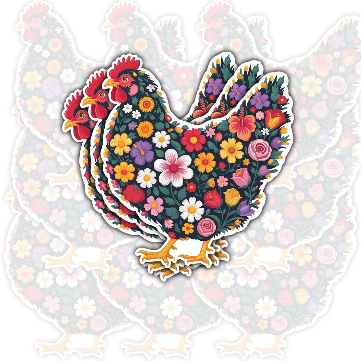 Regalos para amantes de los pollos: 3 calcomanías de flores de pollo rústicas