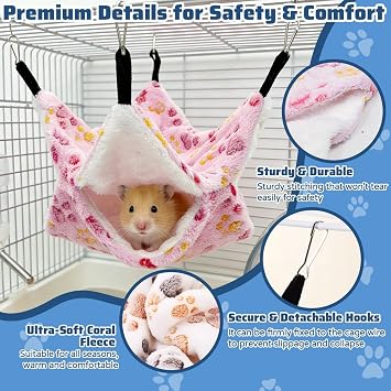 4 PCS Double Layer Pet Cage Hammock Bunk | Small Animal Hanging Hammock Soft Velvet Ferret Bunk Bed Pet Rat Bed Cage Hideout Sleep Mat for Sugar Glider Parrot Hamster
