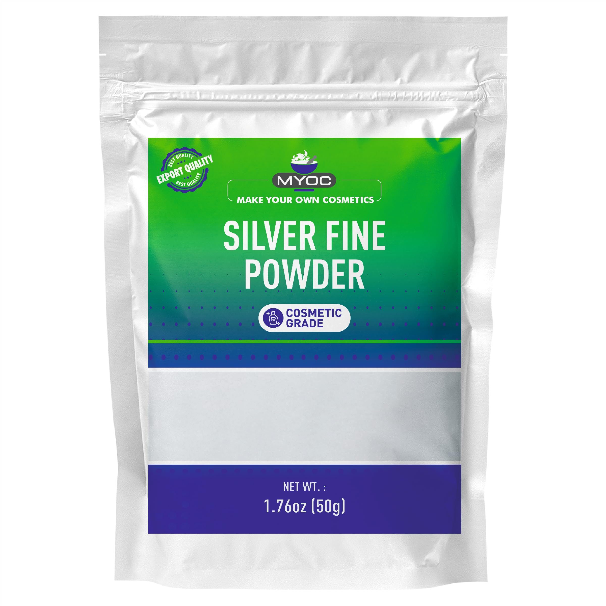 Myoc Silver Fine Powder – 50 Gm (1.76 Oz), Silver Embossing & Sparkle Powder for Makeup
