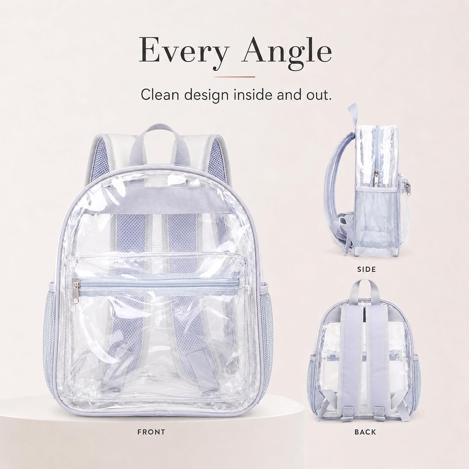 ZENPUNK Clear Backpack for Stadium Events, 12x11x5 Stadium Clear Bag (GREY)