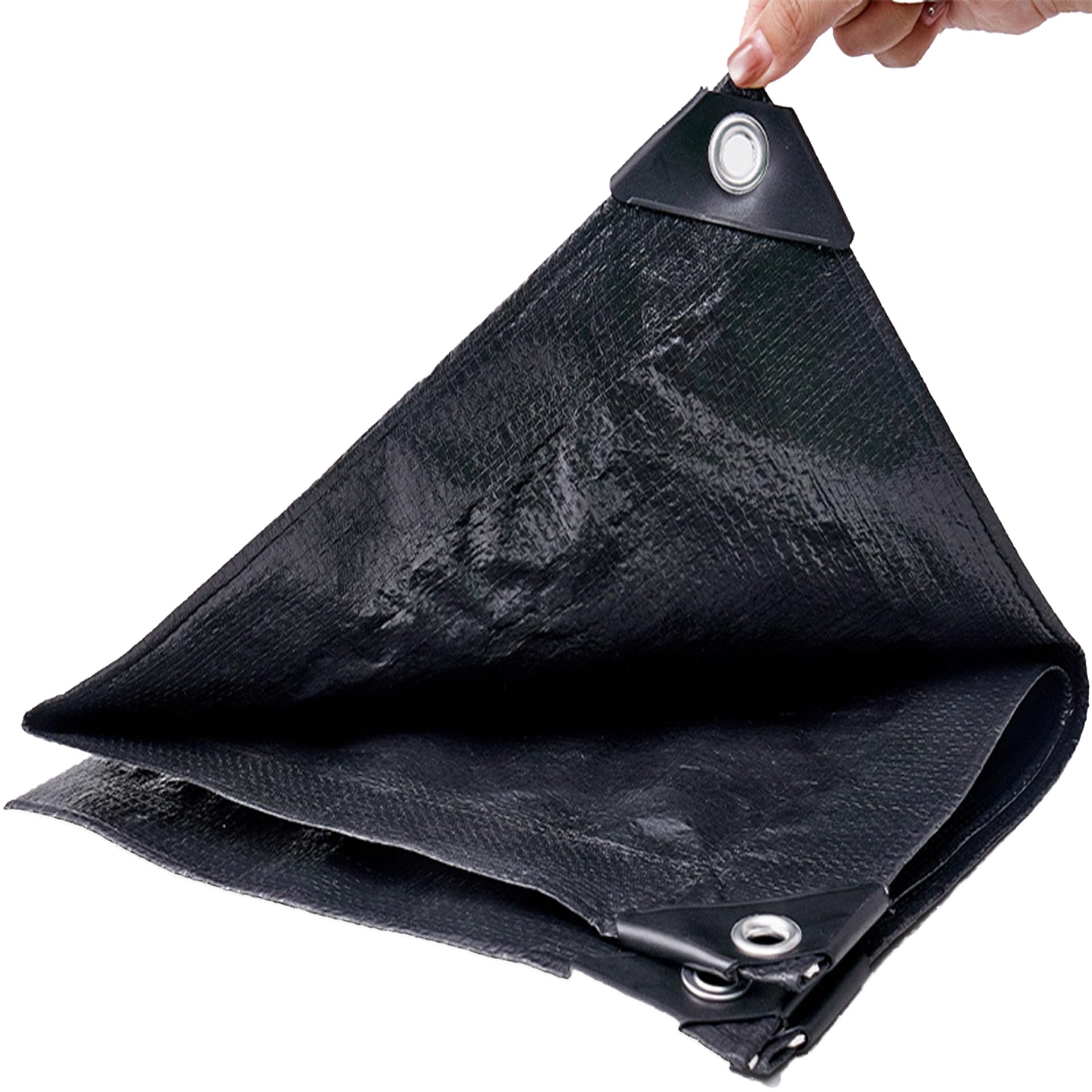 Lona impermeable negra de 220 x 280 cm con esquinas reforzadas y alta resistencia al desgaste