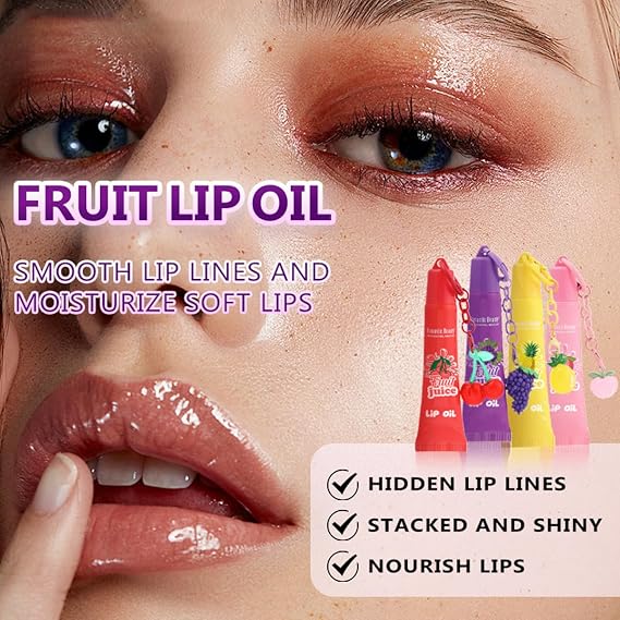 Hydrating Lip Glow Oil Plumping Lip Oil,4PCS Long Lasting Transparent Toot Lip balm,Moisturizing Nourishing Lip Gloss,Fruit Flavoured Lipgloss Prevents Dry Cracked for Lip Care and Dry Lips