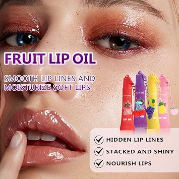 Hydrating Lip Glow Oil Plumping Lip Oil,4PCS Long Lasting Transparent Toot Lip balm,Moisturizing Nourishing Lip Gloss,Fruit Flavoured Lipgloss Prevents Dry Cracked for Lip Care and Dry Lips