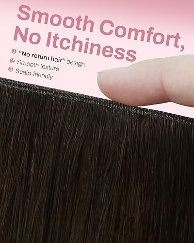 Miniatura 43 de Moresoo - Extensiones de cabello humano Remy lacio sin costuras con pinzas y trama, de poliuretano, cabeza completa, color castaño claro