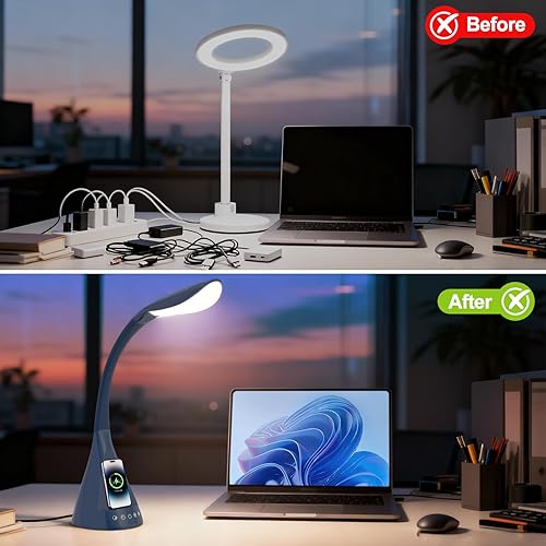 Miniatura 2 de Lámpara de escritorio LED con control táctil y cuello de cisne de 360 grados, 9 modos de iluminación con 5 colores RGB para luz de lectura de
