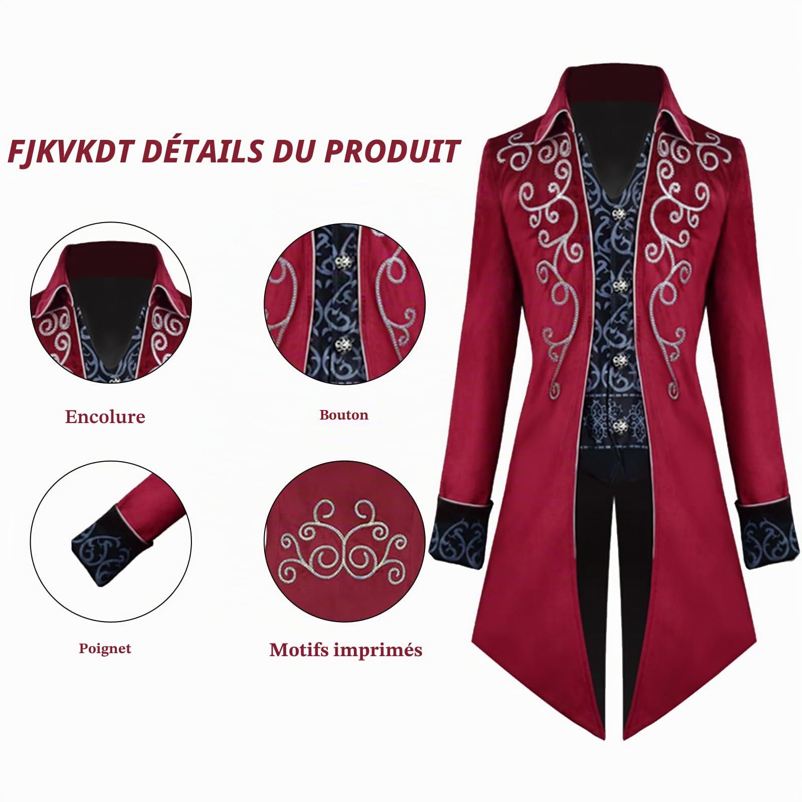 Veste médiévale steampunk pour homme avec queue-de-more, victorien, Renaissance, gothique, rétro, Halloween, cosplay, costume de gentleman pour adulte