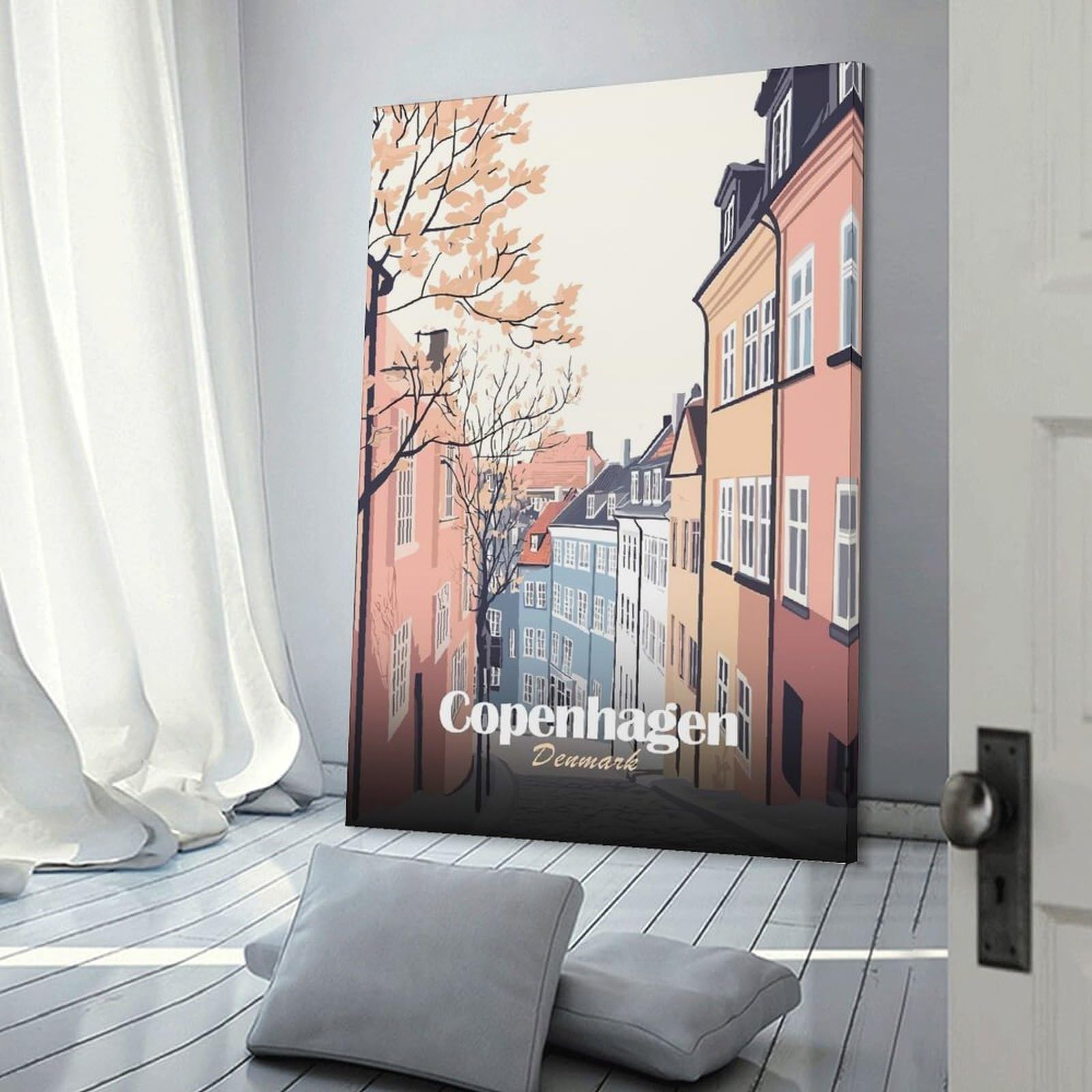 Junmoney Copenhagen Street View Home Decor Wall Art, 20x30inch(50x75cm), for Living Room, Bedroom Or Home Office, Home Decor Gift with Stylish Appeal