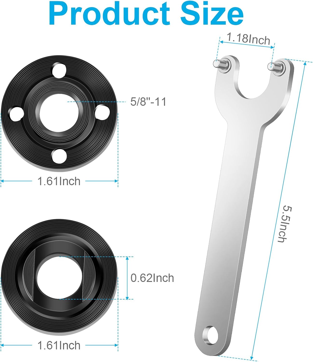 7PCS Angle Grinder Nut Angle Grinder Flange Wrench Kit, 5/8-11 Flange Metal Lock Nut, Compatible with DeWalt, Milwaukee, Makita, Metabo, Bosch, Ryobi, Black & Decker 4.5" 5" Grinder Parts