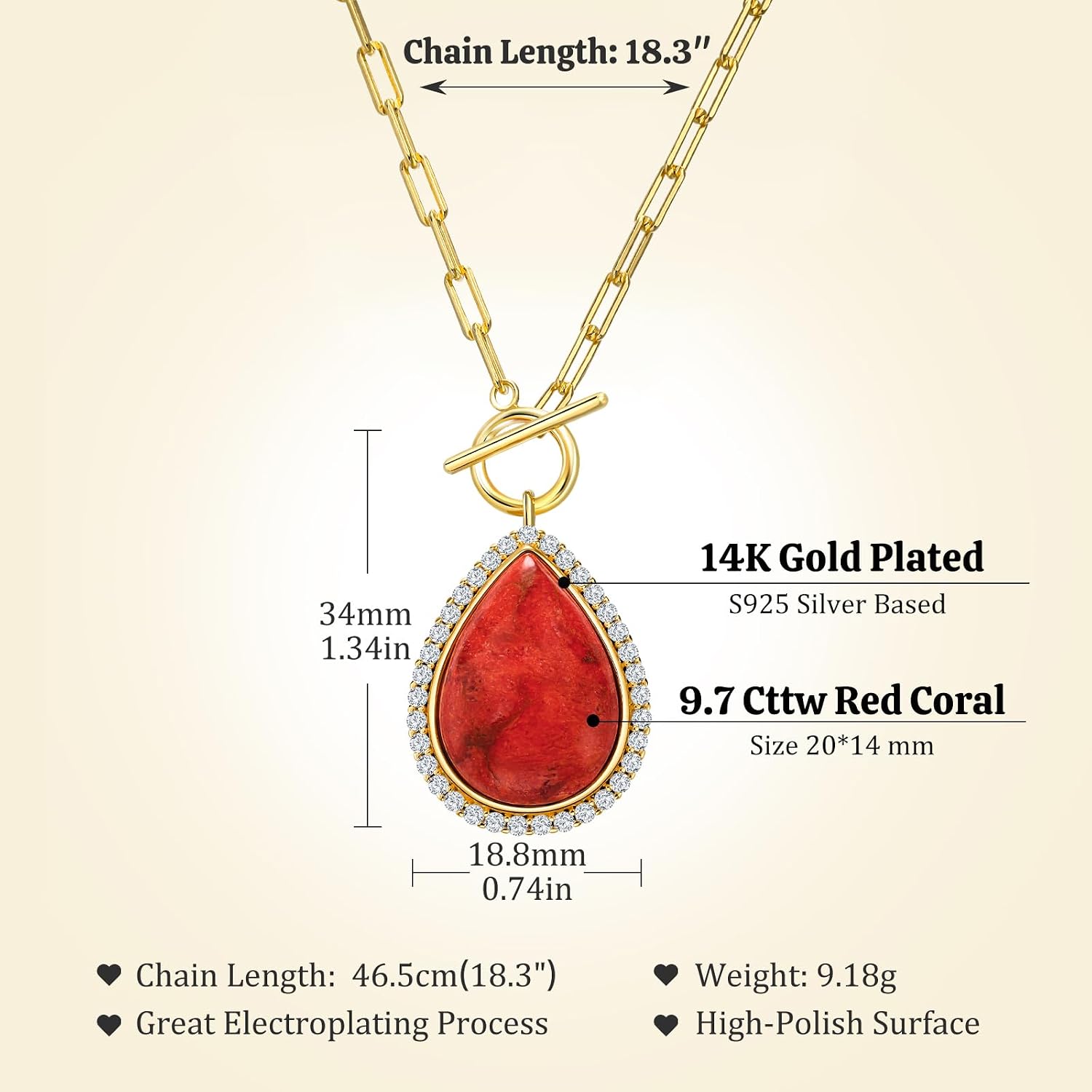 AIBAO 6-18 Cttw Genuine Turquoise/Red Coral/Lapis Lazuli/Malachite Halo Pendant for Women 925 Sterling Silver Paperclip Chain Necklace Western Jewelry