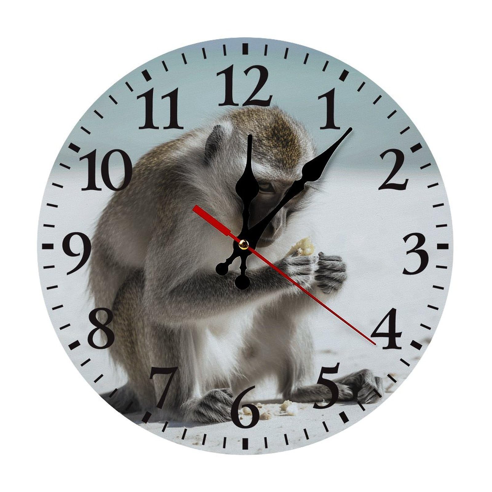 NTVOWPZO 10 Inch Wall Clock Monkey on The Ground Battery Operated Wall Clocks Silent Non-Ticking Round Wall Clock for Living Room Kitchen Home Office Wall Decorative Clock