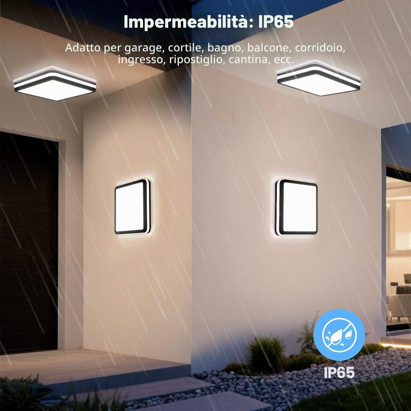 LEZOE Plafoniera LED con sensore di movimento IP65 impermeabile, 30W 4500lm 150(Lm/W) lampada da soffitto con sensore 3000K/4000K/6500K Ideale per bagno, garage, corridoio, balcone 26x26x6cm Grigio