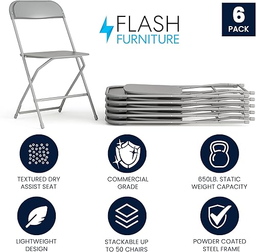Vista 174 de Flash Furniture Hercules - Silla plegable comercial grande y alta, extraancha, capacidad de 650 libras de plástico duradero, color negro, paquete