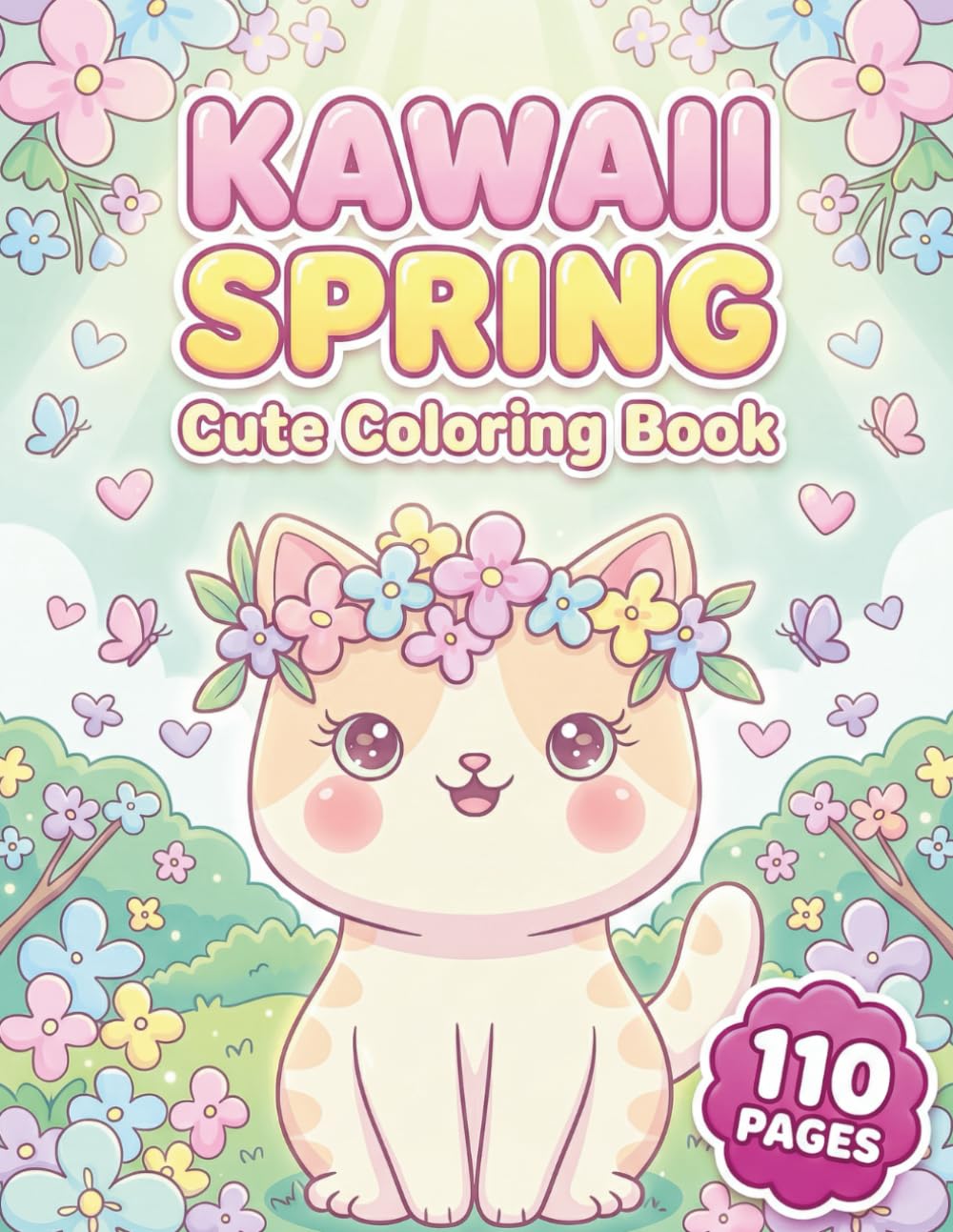 Kawaii Spring: Cute Coloring Book for Kids and Adults with 110 Pages featuring Adorable Bunnies, Blooming Flowers, and Cheerful Scenes for Stress Relief and Relaxation (AuraColorLab Nature Series)