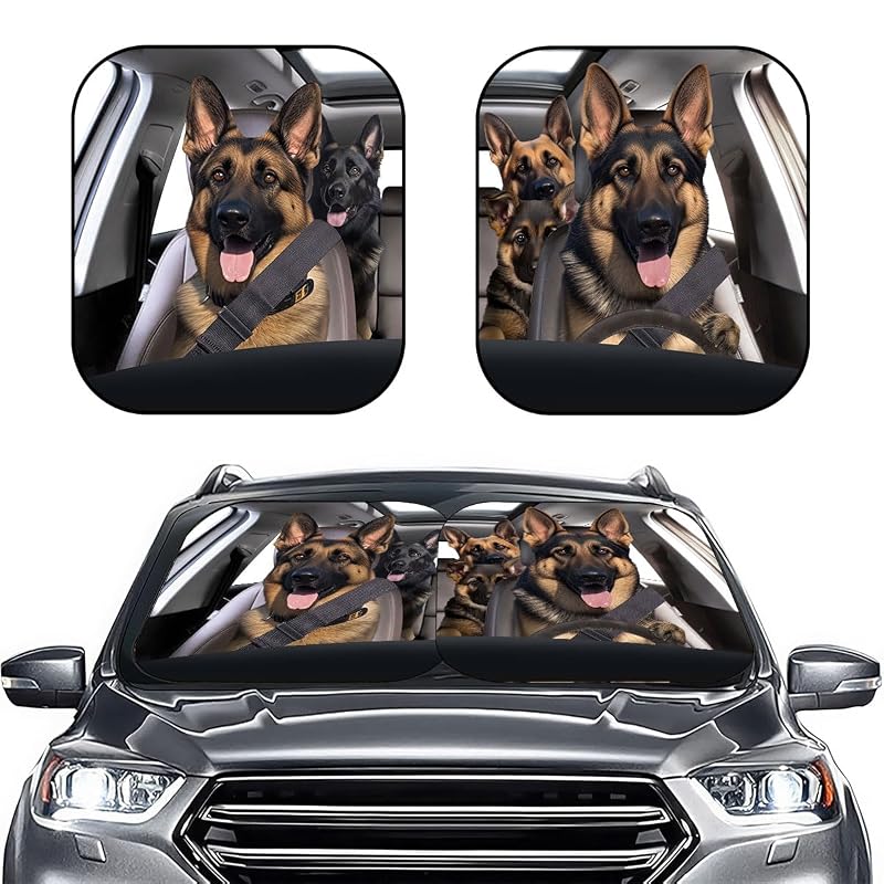 Protetor solar para para-brisa GENANY com estampa German Shepherd 71,1 x 78,7 cm, 2 peças